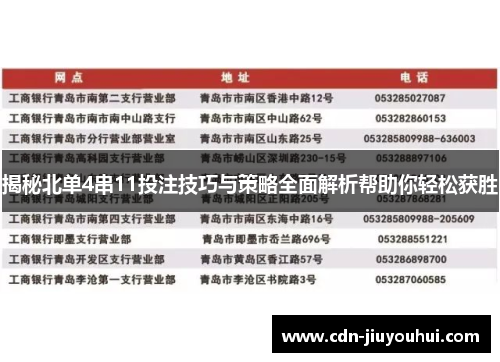 揭秘北单4串11投注技巧与策略全面解析帮助你轻松获胜